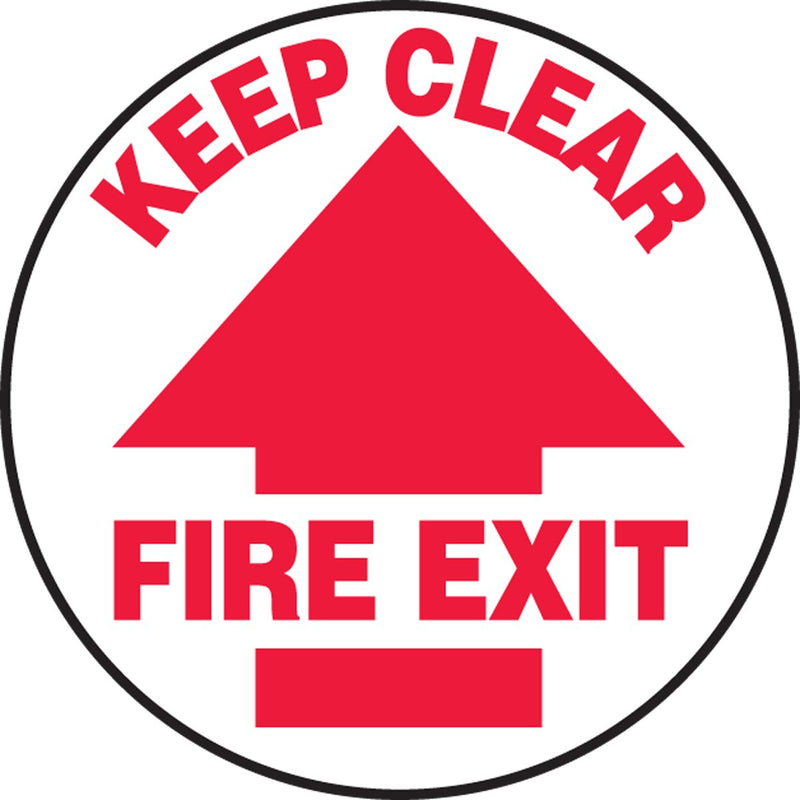 [Australia - AusPower] - Accuform Signs MFS813 Slip-Gard Adhesive Vinyl Round Floor Sign, Legend"FIRE EXIT Keep Clear (Arrow)", 8" Diameter, Red on White 