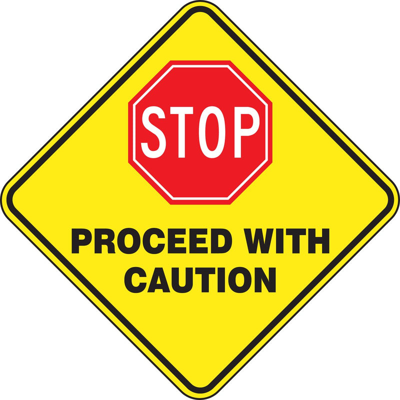 [Australia - AusPower] - Accuform PSR430 Slip-Gard Adhesive Vinyl Diamond Shape Floor Sign, Legend "Stop Proceed with Caution", 17" Length x 17" Width, Red/White/Black on Yellow 