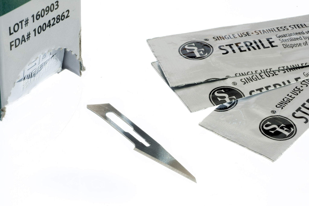 SE Sterilized Scalpel Blades #11, 100-Pack - 440 Stainless Steel, Individually Wrapped for Crafts, Surgery, and Lab Use - BL-11S440