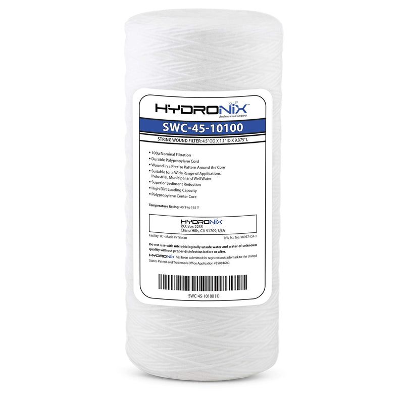 [Australia - AusPower] - Hydronix SWC-45-10100 Universal Whole House Sediment String Wound Water Filter Cartridge 4.5" x 10" - 100 Micron 