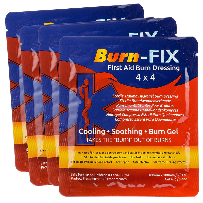 [Australia - AusPower] - Burn-Fix- 4 Pack-Burn Gel Dressing 4 x 4" Burn Care Cream First Aid Treatment. Immediate Pain Relief Hydrogel Burn Dressing for 1st, 2nd Degree Burns, Razor & Sunburns for Home, Work, Fire, EMS 1.4 Ounce (Pack of 4) 