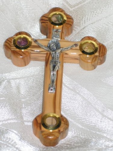 Cross Crucifix Orthodox 14 Station 4 Lens Olive Wood 5 Inch Jerusalem