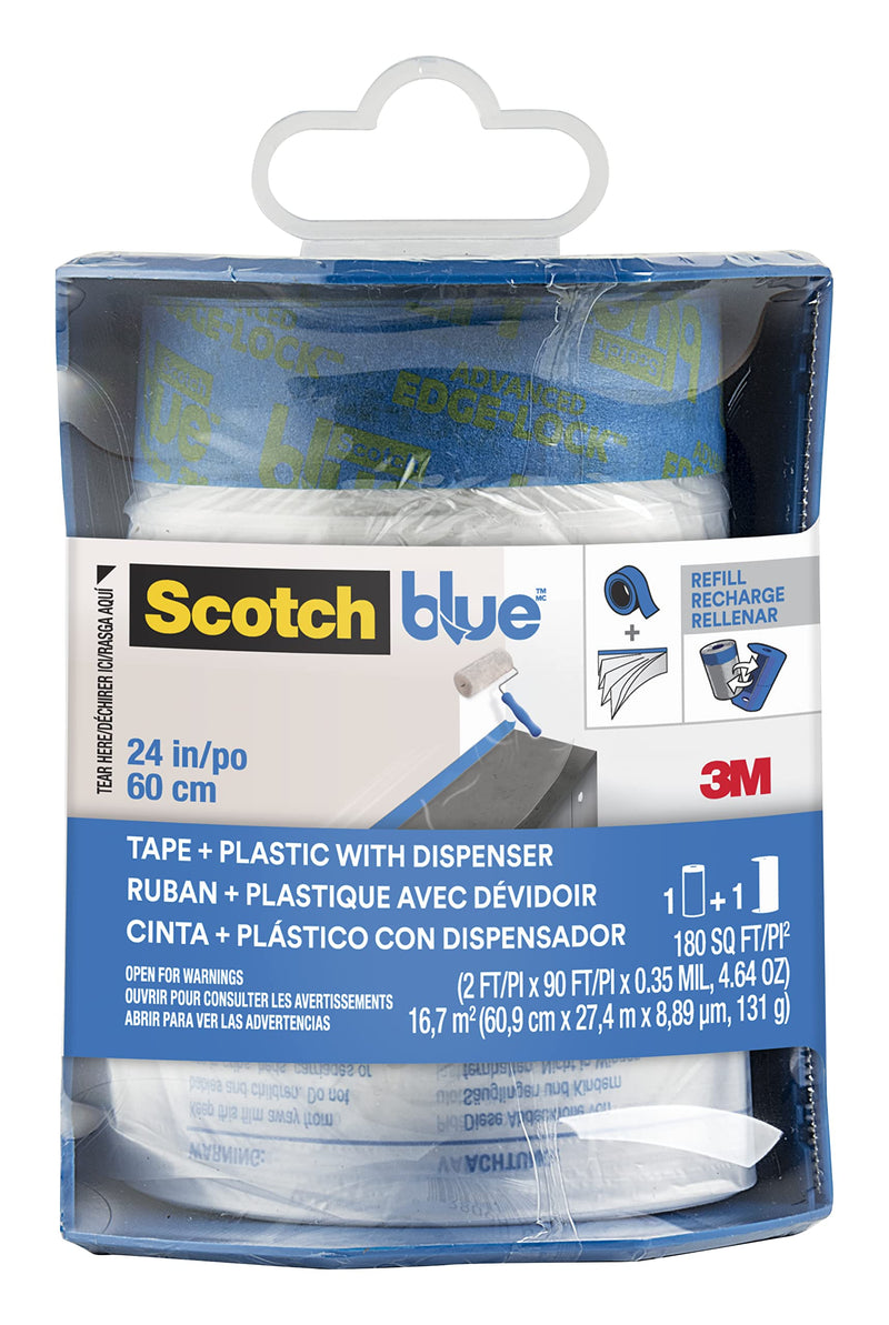 [Australia - AusPower] - ScotchBlue Pre Plastic Painters Tape with Bladed Dispenser, 24 in x 30yd, Tape & Masking Film Combined in One Product, Static Cling to Stay in One Place, No Residue Masking Tape (PTD2093EL-24-S) 24" Width With Dispenser 