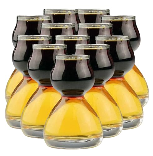 QUAFFER Double Bubble Layered PLASTIC Shot Glass – Clear Chaser Shot Glass Jigger for Smooth Tasty Shots – Fun Unique Split Shot Glasses Barware (Set of 12) 12 Pack