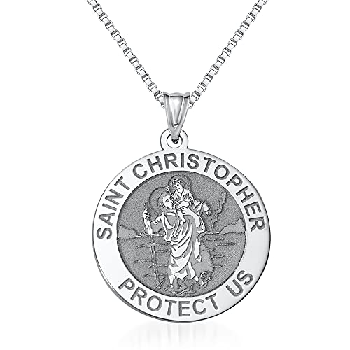 PicturesOnGold.com Saint Christopher Religious Round Medal Only and Medal With Engraving in Silver, 10K or 14K Gold 2/3 x 2/3 Inch