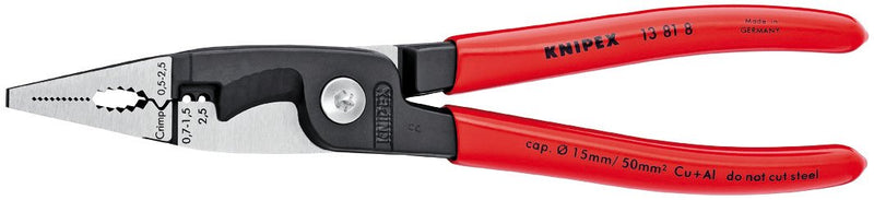 KNIPEX Tools 13 81 8, 6 in 1 Electrical Installation Pliers with Dipped Handle, Red