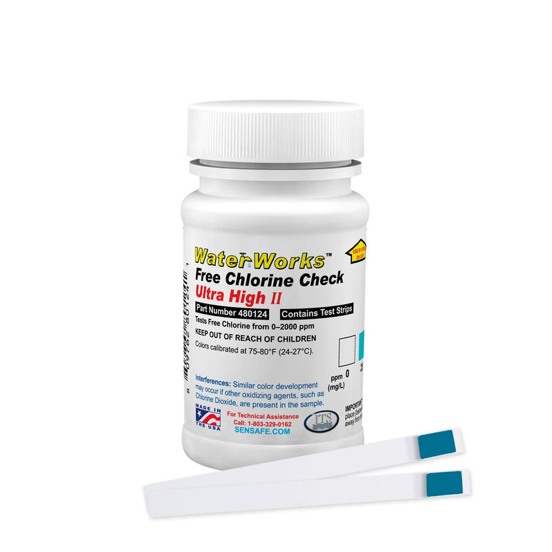 [Australia - AusPower] - Industrial Test Systems WaterWorks 480124 Free Chlorine Test Strip, Ultra High II Range, 61 Seconds Test Time, 0-2000ppm Range (Bottle of 50) Test Strip, 480124 