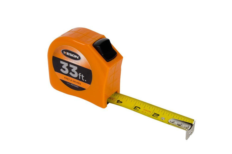 [Australia - AusPower] - Keson Tape Measure, 1 In x 33 ft, Orange, In./Ft., PGT1833V 10.1 m Units: ft, in, 1/8, 1/16 (1/32 first 12"); Blade: B1 