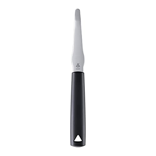 Triangle grapefruit knife with a 4-inch micro-serrated stainless steel blade and green ergonomic handle. Dishwasher safe, made in Germany.