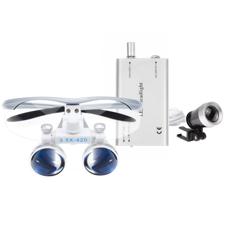 [Australia - AusPower] - Dental Medical Binocular Loupes 3.5X 420mm Optical Glass Loupe + LED Head Light 