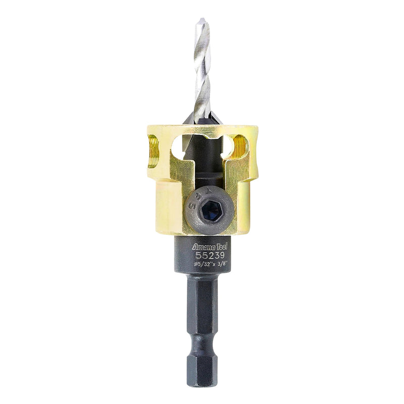 Amana Tool Carbide Tipped Adjustable Countersink with Depth Stop, 55239, 3/8 Dia x 49 Degree Angle x 1/4 Shank, Includes Replacement Drill Bit 630-230