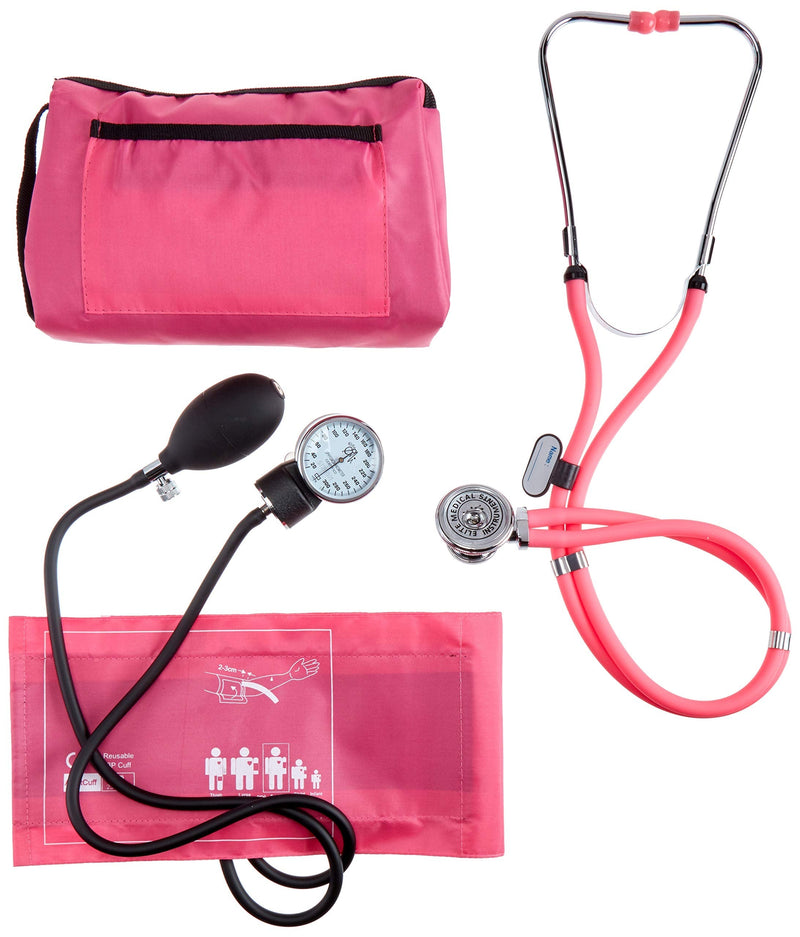 [Australia - AusPower] - EMI Professional Deluxe Aneroid Sphygmomanometer and Sprague Rappaport Stethoscope Set Kit #330 (Pink) Pink 