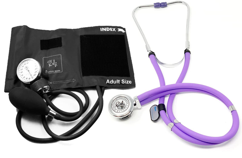 [Australia - AusPower] - EMI EBE-340 Sprague Rappaport Stethoscope with Black Aneroid Sphygmomanometer Manual Blood Pressure Cuff Set (Lilac/Black) Lilac/Black 