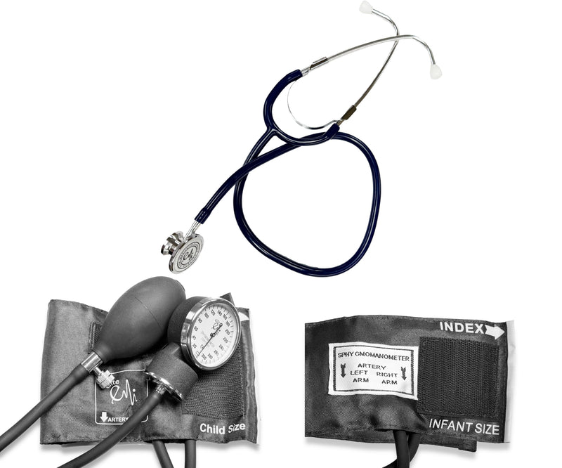 [Australia - AusPower] - EMI #311 Pediatric 3-Piece Combination Set – Includes Pediatric Aneroid Sphygmomanometer, Infant Aneroid Sphygmomanometer, and Basic Dual Head Stethoscope - Black 