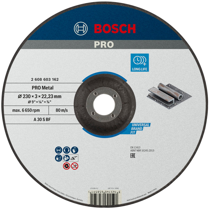 Bosch 1 x Pro Metal Longlife Cutting Disc for Large Angle Grinders and 22.23 mm Bore (for Steel, Diameter 230 mm, Professional Accessories Large Angle Grinder) Ø 230 x 3 x 22,23 mm