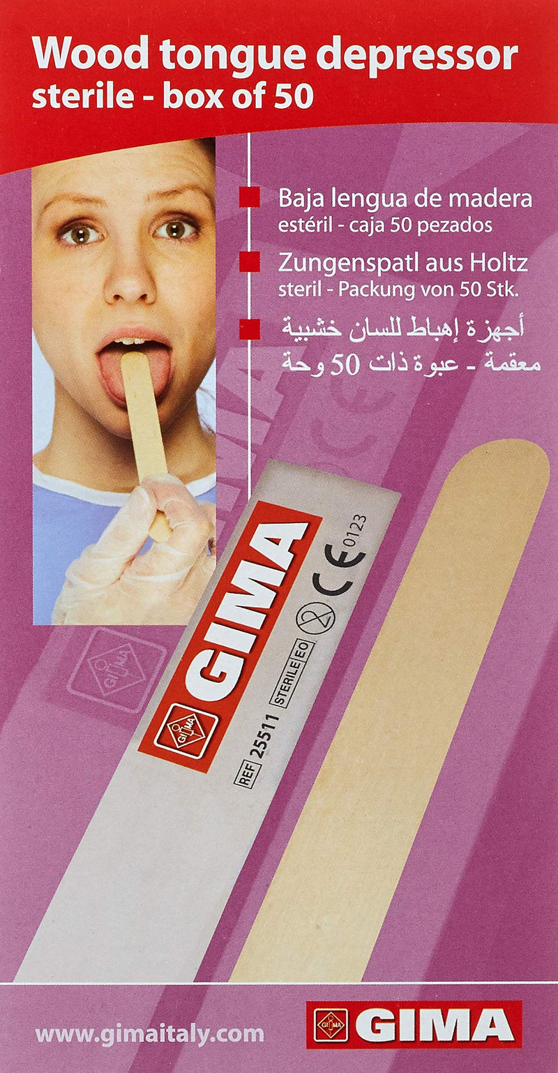 GIMA 25511 Wooden tongue depressors, sterile, box of 50 pcs, spatulas, sticks, lollipop 50 pieces