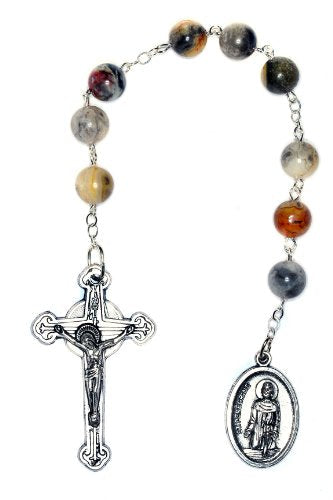SAINT PEREGRINE Chaplet Created with Swarovski® Crystals, Gemstone OR Wood Agate Gemstone