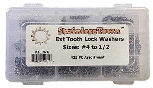 Stainless Town stainless steel external star lock washer assortment kit with assorted tooth lock washers