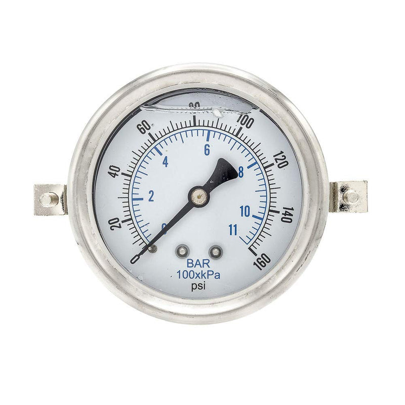 [Australia - AusPower] - PIC Gauges 203L-204F U-Clamp Panel Mount Glycerine Filled Pressure Gauge w/ SS Case/Bezel, Brass Internals, PC Lens, 2" Dial, 0/160 psi Range, 1/4" Male NPT 0 - 160 PSI 