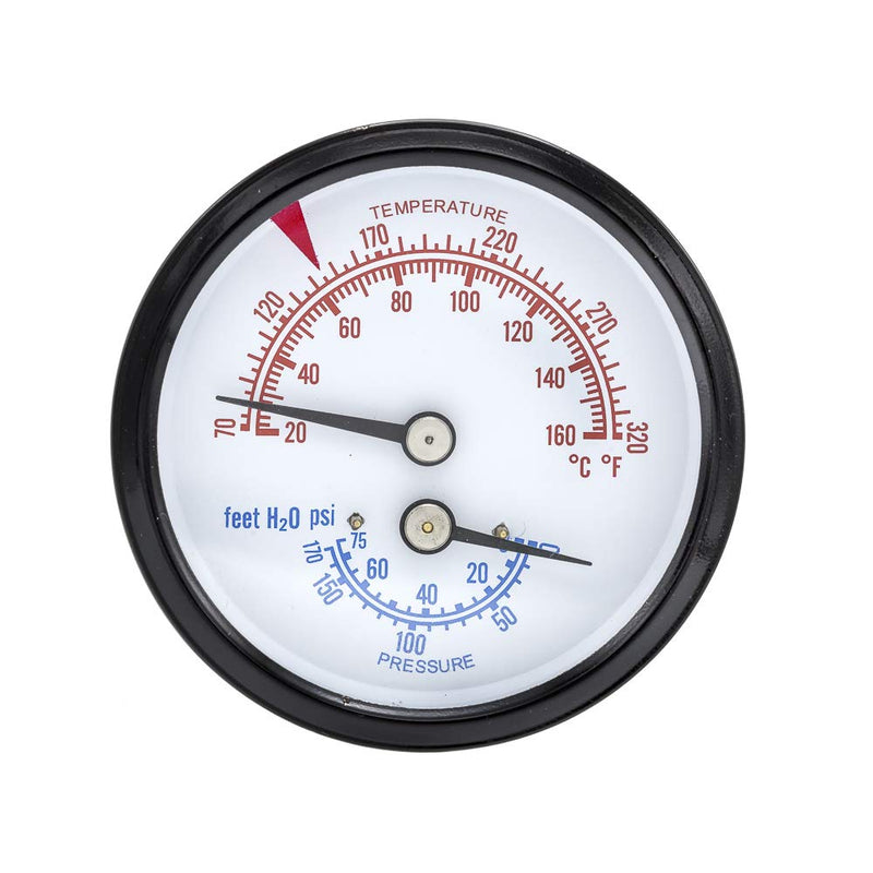 PIC Gauges TRI-RC-254R1.75-D Commercial Tridicator, Black Steel Case, Bronze Internals, Plastic Lens w/ Red Indicator, 2.5" Dial, 1.75" Stem Length, 0/75 psi Range, 1/4" Male NPT 0 - 75 PSI
