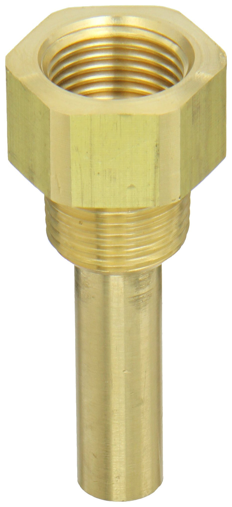 [Australia - AusPower] - PIC Gauges TW-BR02-22S2 Brass Standard Thermowell for Industrial Bimetal Thermometers, Stepped Style, 2-1/2" Stem Length, 1/2" NPT x 1/2" NPT, 0.260" Bore Diameter 