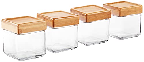 Anchor Hocking 1-Quart Stackable Jars with Bamboo Lids, Set of 4, Clear Glass - 1 Quart (Set of 4) Bamboo Lid