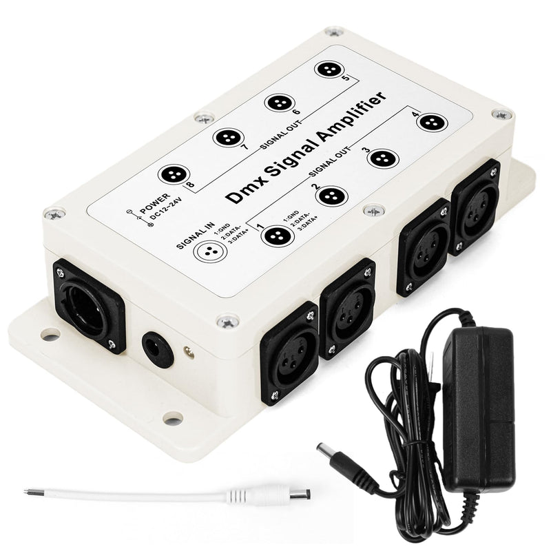 [Australia - AusPower] - RioRand DMX512 Signal Splitter Amplifier 3Pin, 1 Input 8 Channel Isolated DMX Distributor with Signal Indicator - Compatible with LED DMX Controller, 8 Channel DMX Decoder, DMX Opto Splitter 