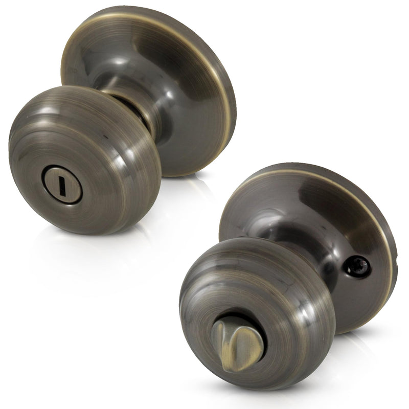 Honeywell Safes & Door Locks - Bedroom Door Knob with Lock and Key - Locking Interior Door Knobs Ideal for Closet, Room & Bathroom Requires Privacy - 5.25"L x 2.75"W Inches - Antique Brass - 8101102
