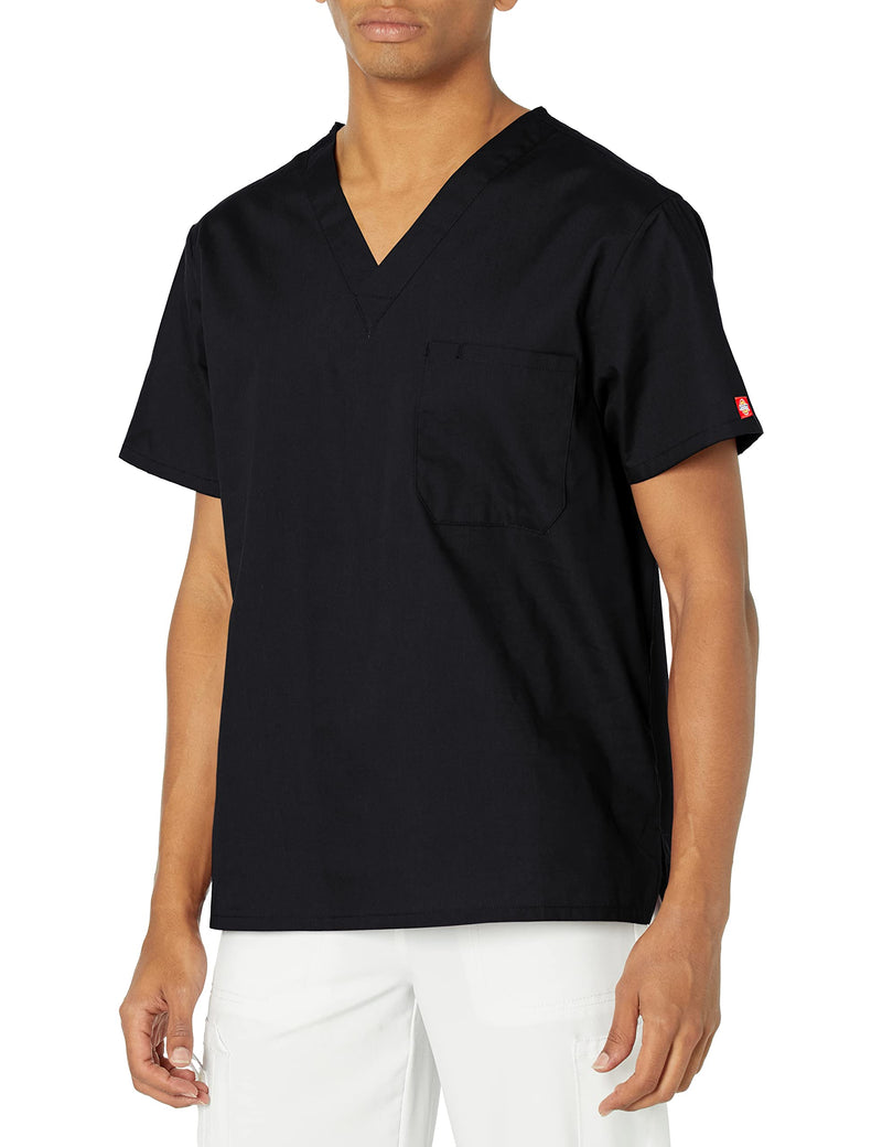 [Australia - AusPower] - Dickies EDS Signature Scrubs for Women and Scrubs for Men, Unisex One Pocket V-Neck Top in Soft Brushed Poplin 83706 Large Black 