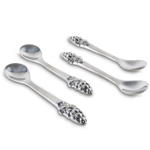 Arthur Court Grape Design Metal Tea Spoons Set of 4 - Artisan Quality Aluminum - 5 Inch Long for Elegant Serving