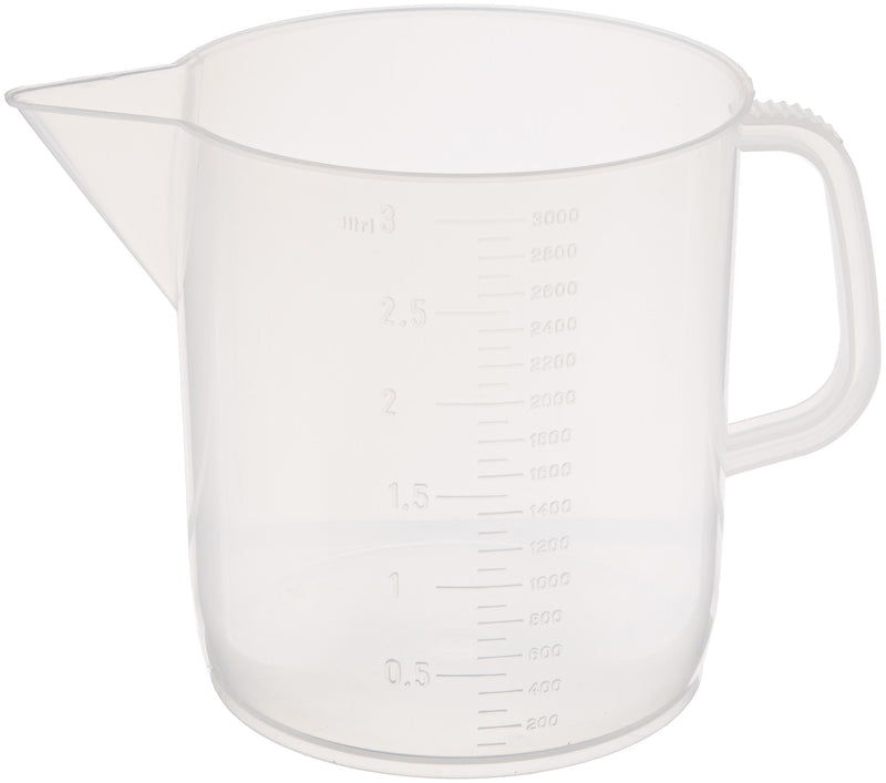 Globe Scientific 601159-1 Polypropylene Short Form Beaker with Handle, Molded Graduations, 3000mL Capacity, Each 1