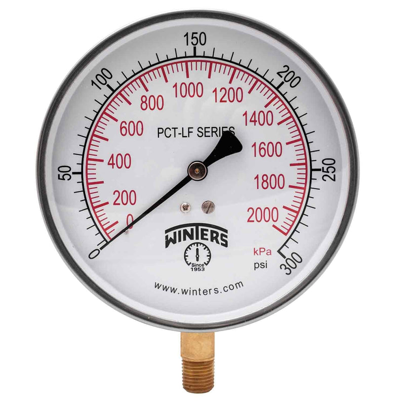 [Australia - AusPower] - Winters PCT326LF PCT-LF Series Pressure Gauge, 4.5" Dial size, 1/4" NPT, 0/300 psi/kpa, ±1% accuracy 