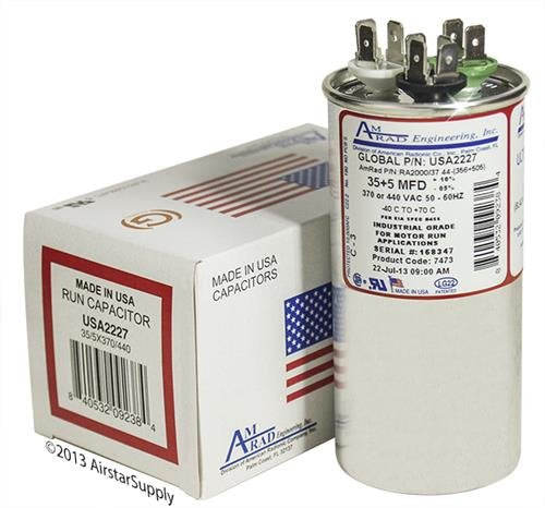AmRad USA2227 35 + 5 uf MFD 370 Volt VAC - Amrad Round Dual Run Capacitor Upgrade
