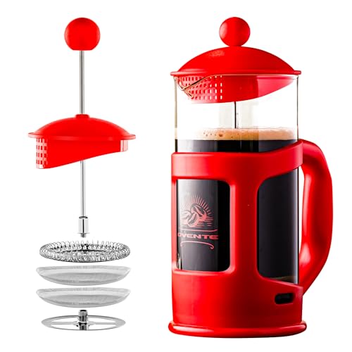 OVENTE French Press Coffee Maker 34oz with 4-Level Filtration, Red FPT34R 34 Ounce