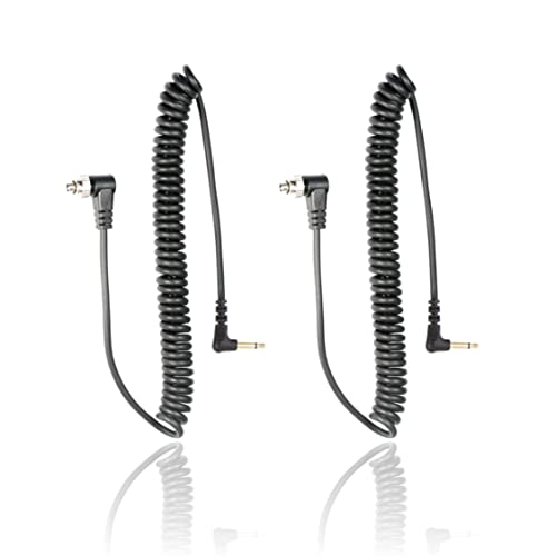 Foto&Tech 3.5 mm to Male Flash PC Sync Cable, 14 Inch Coiled Cord with Screw Lock, Compatible with Nikon Canon and Most DSLR Cameras PocketWizard Plus III Plus II Mini Phone PC1 (2 Pieces) 2 Pieces 14 Inch