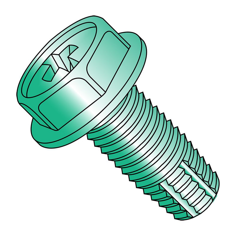 [Australia - AusPower] - Steel Thread Cutting Screw, Green Zinc Plated, Hex Washer Head, Phillips Drive, Type F, #10-32 Thread Size, 3/8" Length (Pack of 50) 