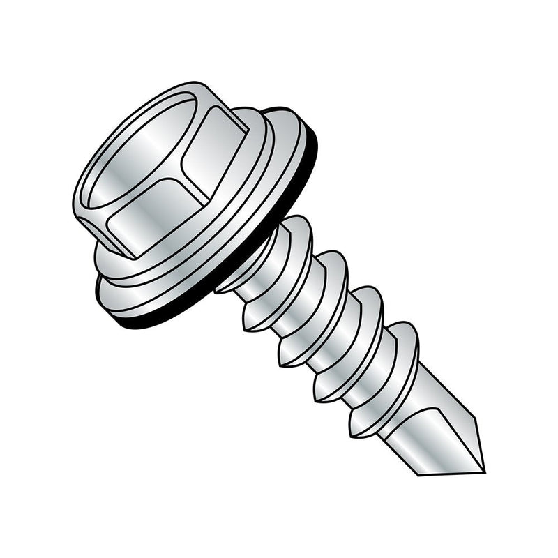 [Australia - AusPower] - Small Parts 1216KWN Steel Self-Drilling Screw, Zinc Plated Finish, Sealing Hex Washer Head With EPDM Washer, Hex Drive, #3 Drill Point, #12-14 Thread Size, 1" Length (Pack of 50) 
