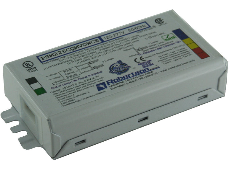 [Australia - AusPower] - ROBERTSON 3P20145 Individual Fluorescent eBallast, 2 CFQ26W/G24q CFL Lamp, Program Start, 120-277Vac, 50-60Hz, Normal Ballast Factor, HPF, Model PSM226CQMVDWCE (Replaces PSM226CQMVDW or PSM226CQMVW) 