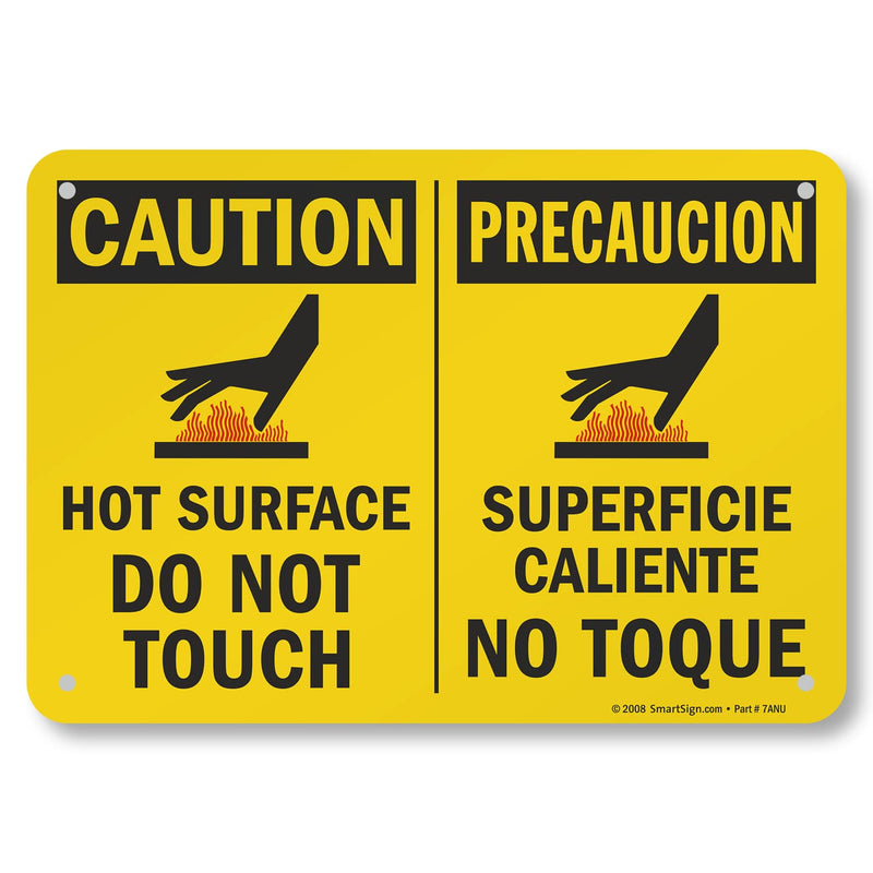 SmartSign - U9-1792-NA_7x10 "Caution - Hot Surface, Do Not Touch" Bilingual Sign | 7" x 10" Aluminum Black/Red on Yellow
