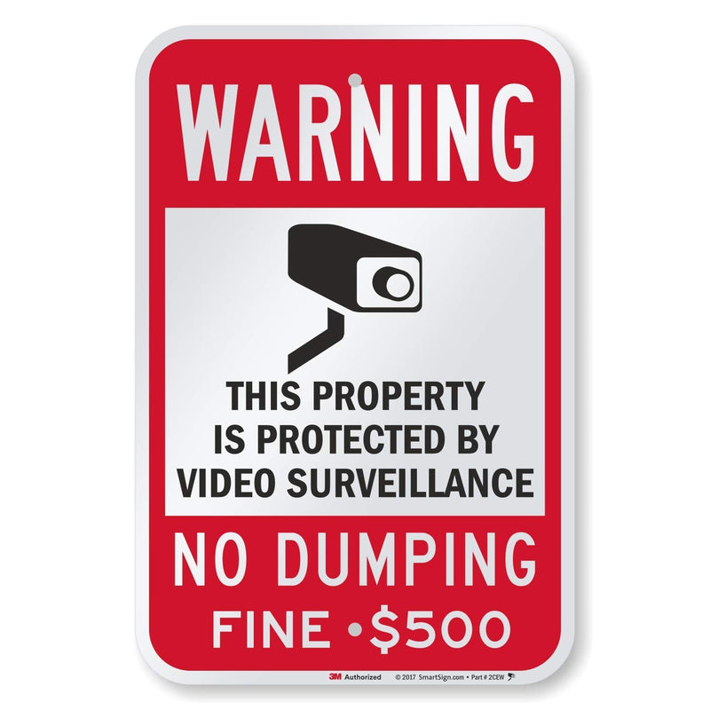 SmartSign - K-7486-500-EG-12x18 "Warning - Property Protected by Video Surveillance, No Dumping" Sign | 12" x 18" 3M Engineer Grade Reflective Aluminum 12" x 18" 3M EG Reflective Aluminum