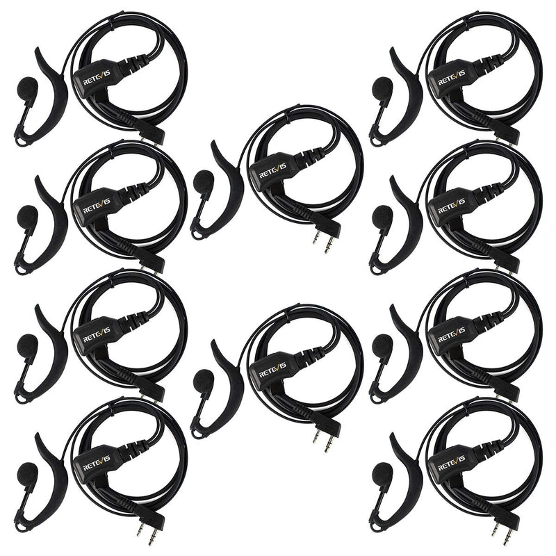 [Australia - AusPower] - Retevis Walkie Talkie Earpiece with Mic G Shape 2 Pin Adjustable Volume Headset Compatible with Retevis H-777 RT22 RT21 Baofeng UV-5R 888S 2 Way Radio(10 Pack) 