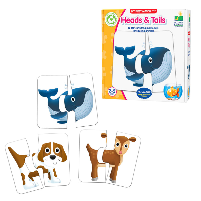 [Australia - AusPower] - The Learning Journey: My First Match It - Head and Tails - 15 Piece Self-Correcting Animal Matching Puzzles - Learning Toys for Toddlers 1-3 - Award Winning Toys Heads & Tails 