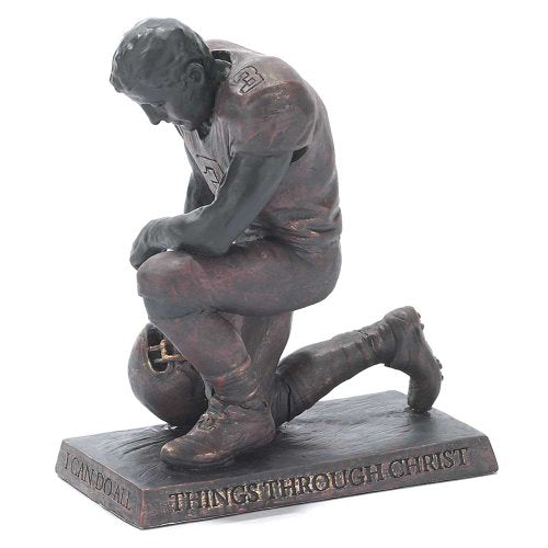 Through Christ Praying Football 5 inch Gray Resin Stone Table Top Figurine
