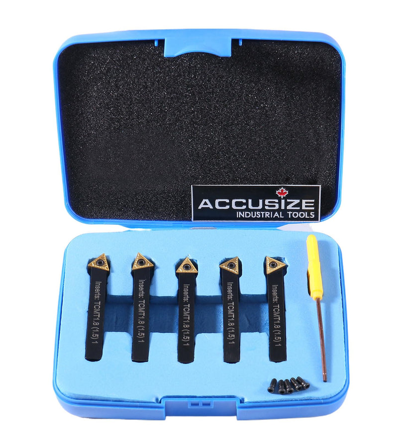 [Australia - AusPower] - Accusize Industrial Tools 1/4'' by 2'' Oal 5 Pc Indexable Turning Tool Set with Tcmt1.8(1.5) Carbide Inserts, 2380-5022 1/4 in 
