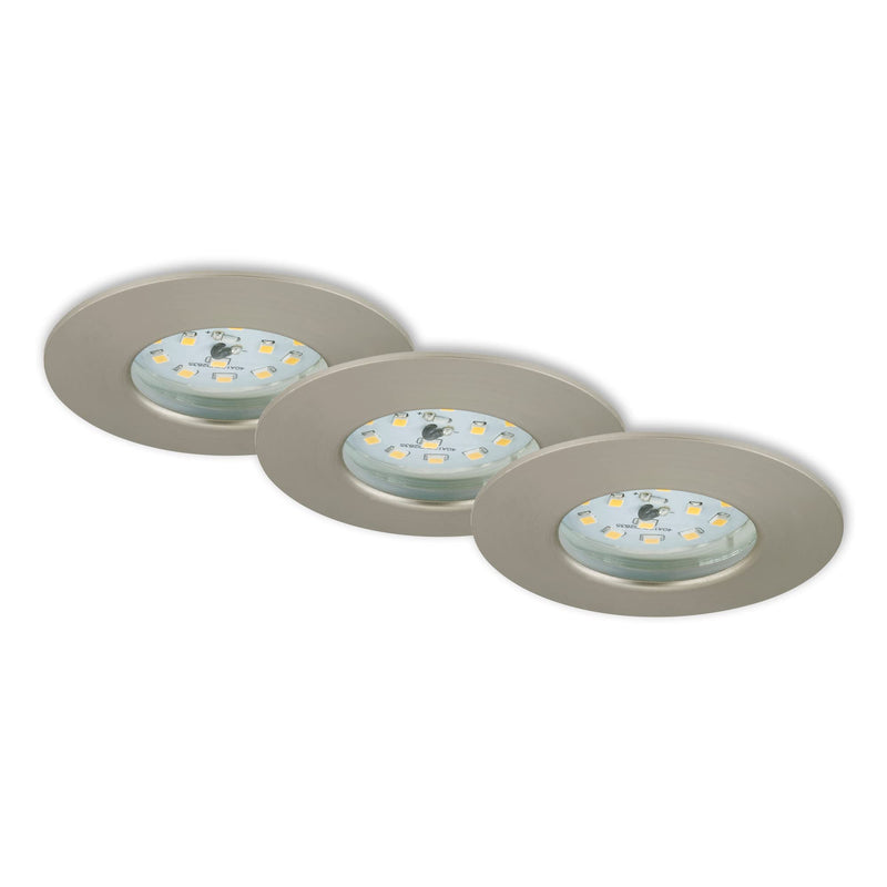 Briloner LED, Small mounting Depth, 230V, Set of 3, Ceiling Light, Downlight, Bathroom recessed lamp, Integrated, 5 W, Satin Nickel Matt-nickel