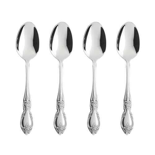 Set of four Oneida Louisiana Teaspoons silverware, classic flatware teaspoons for service for four guests.
