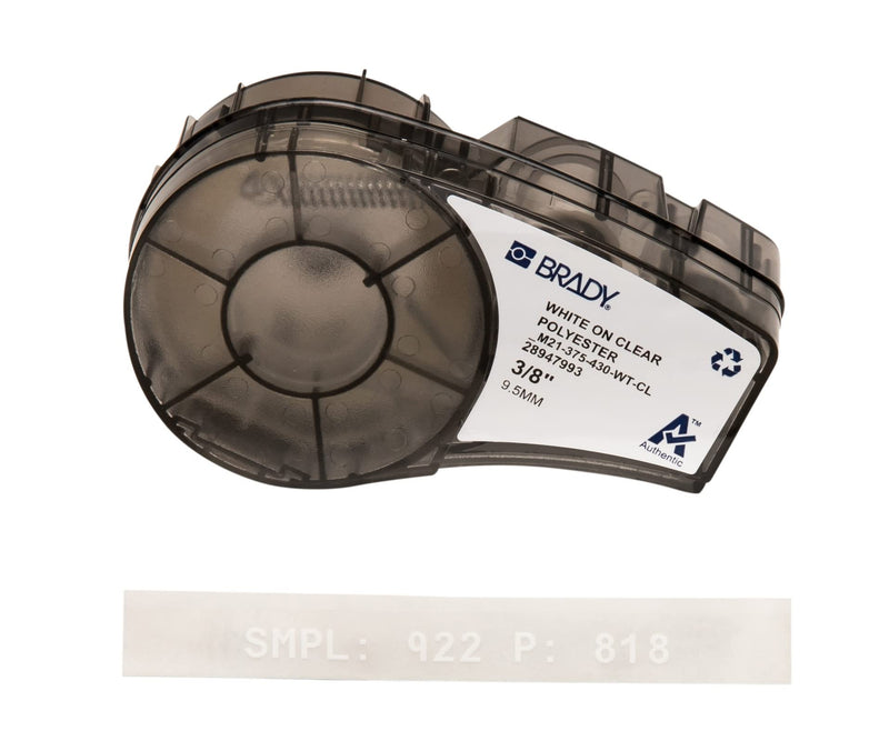 [Australia - AusPower] - Brady Authentic (M21-375-430-WT-CL) Harsh Environment Polyester Label for Lab, Asset Tracking and Datacom, White on Clear- For M210, M210-LAB, M211, BMP21-PLUS and BMP21-LAB Printers, 0.375" W, 21' L .375" 
