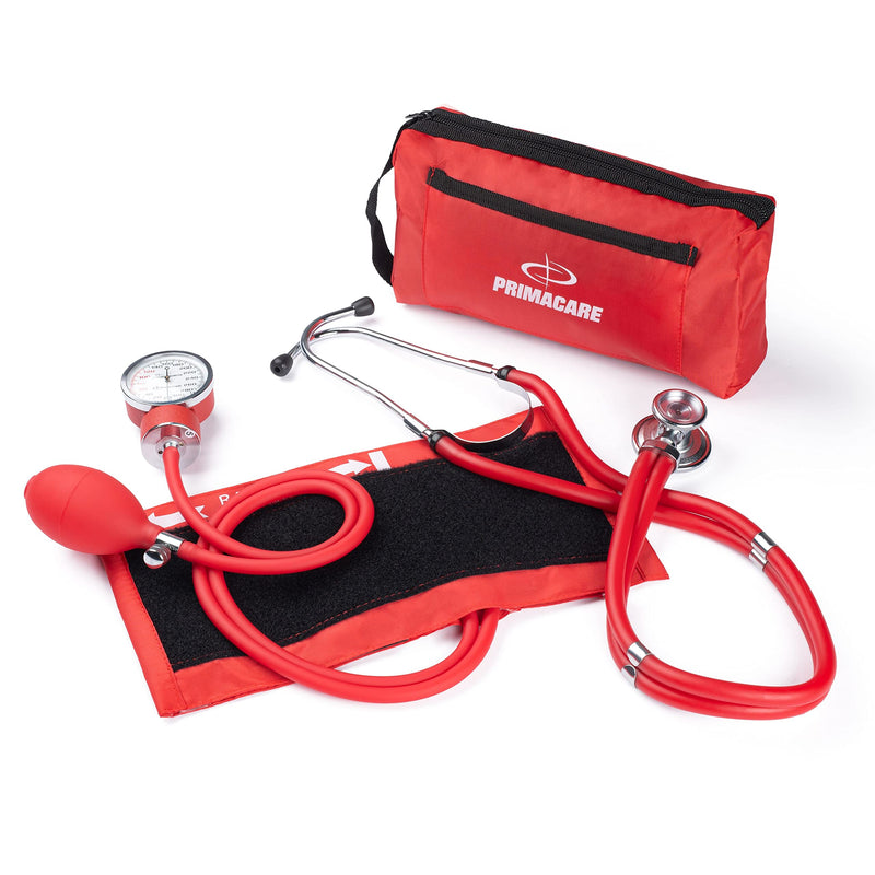 [Australia - AusPower] - Primacare DS-9181-RD Professional Aneroid Sphygmomanometer and Sprague Rappaport Stethoscope, Manual Blood Pressure Kit with Cuff and Carrying Case, Red 
