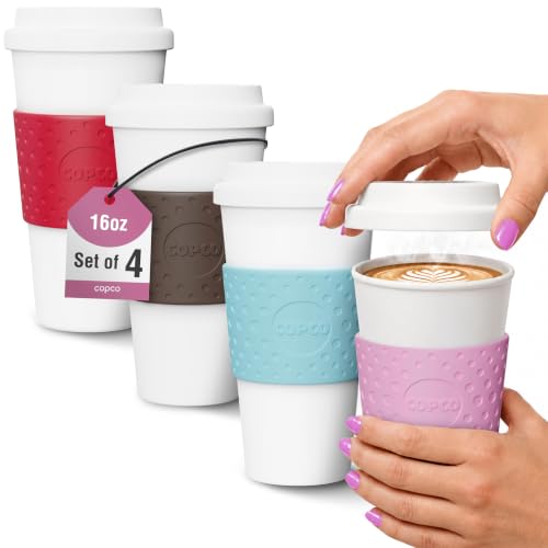 Copco Acadia Travel Mug, 16 Oz - Pink, Azure, Brown, Red, Set of 4