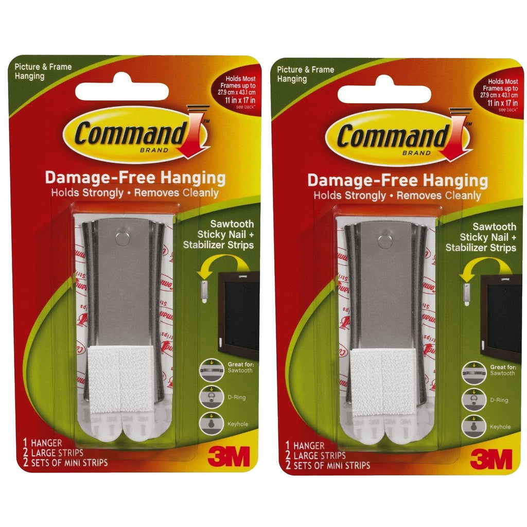 Command Sticky Nail Sawtooth Hanger, 5-Pound, 2 Pack Black 2 Medium Hooks